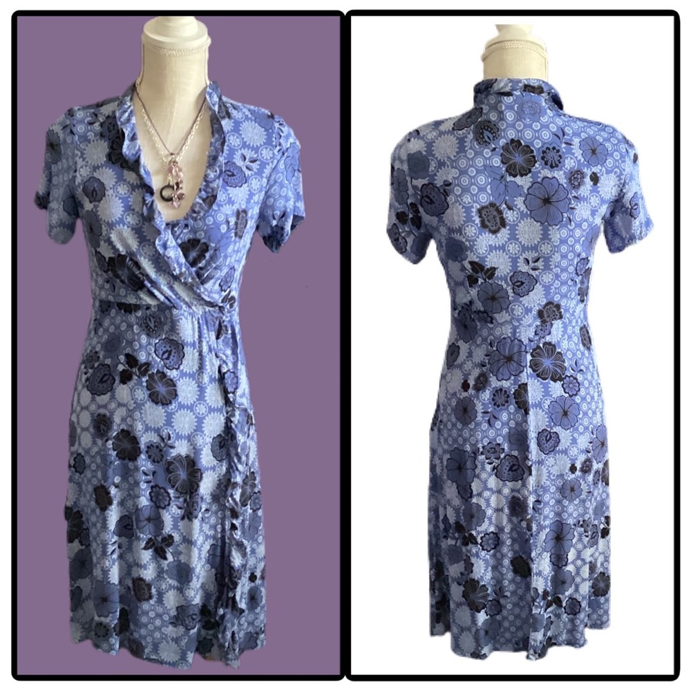 ‼️SOLD‼️ Vtg 90s ULF ANDERSSON rayon crepe Y2K print Blue novelty dress Small. - Picture 3 of 14